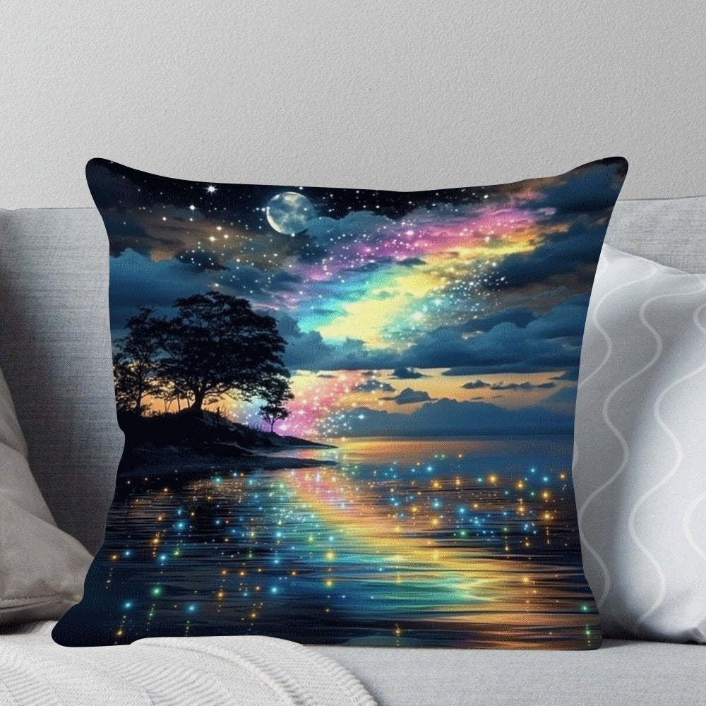 Starry Rainbow Tree of Life Decorative Cushion Cover 45.72x45.72 cm Polyester Machine Washable