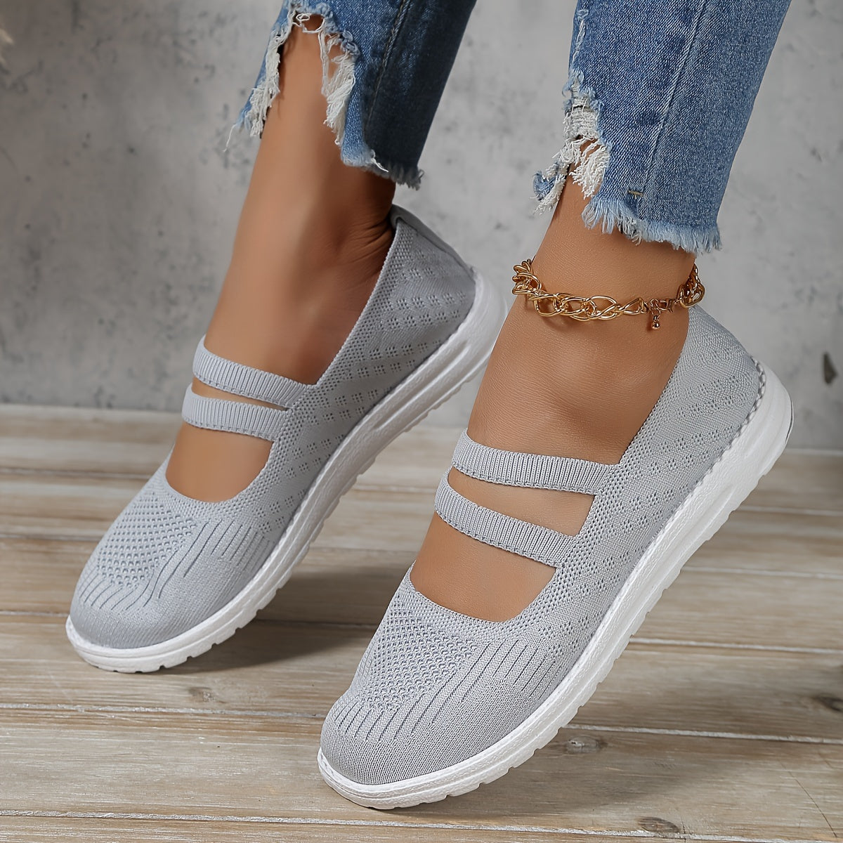 Women's Knitted Sneakers Ankle Band Lightweight Slip-On Walking Shoes