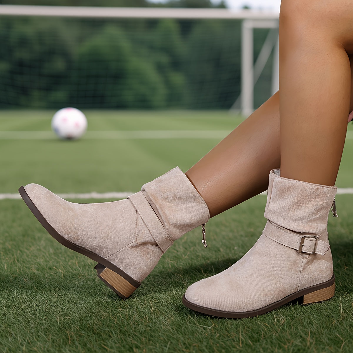 Women's Fleece-Lined Mid-Calf Boots Chunky Heel Side Zipper Casual