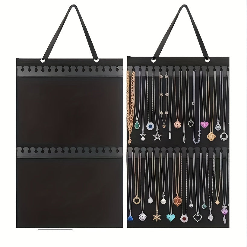 Fabric Double-Sided Jewelry Display Stand Wall Mount Necklace Organizer Storage Bag