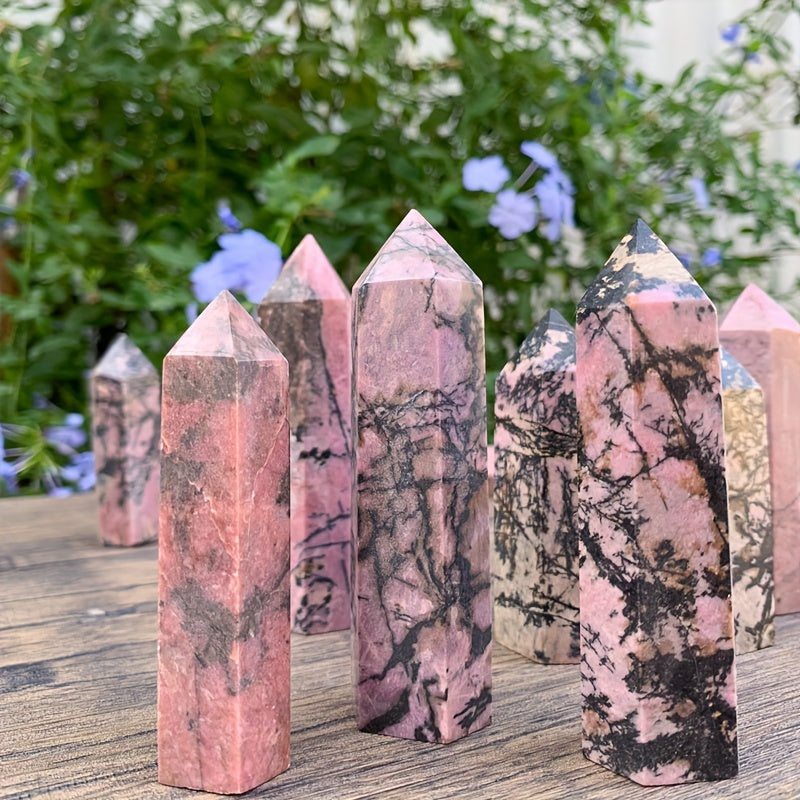 Varita de cristal de rodonita natural con punta de cuarzo facetado para sanación y meditación