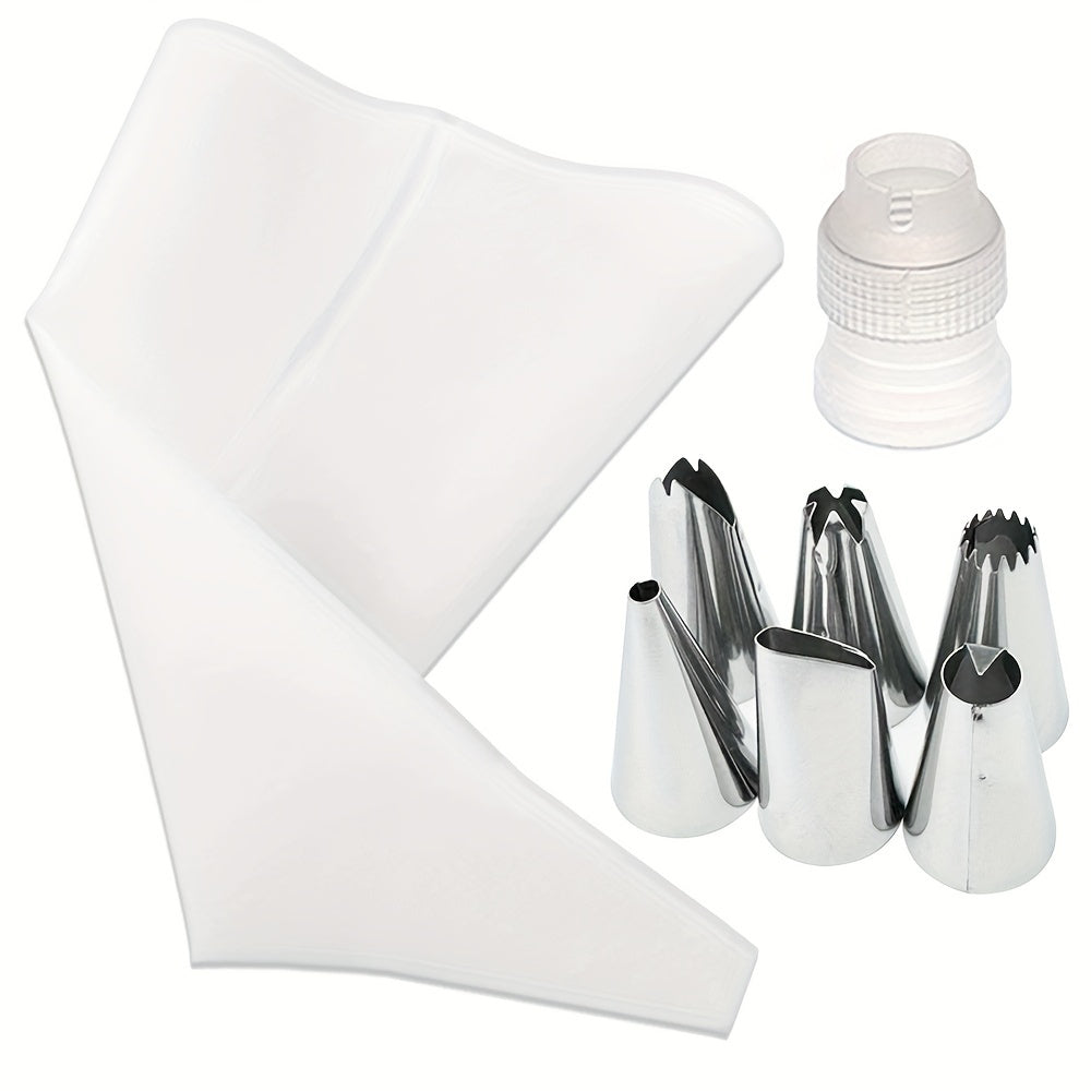 Tort bezak uchun zanglamaydali po'latdan yasalgan uchuvchi nozzalar va pirojnoe sumkasi bilan 8 ta to'plam