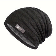 Knitted Hat for Men and Women Double Layer Plush Velvet Lining Winter Warmth