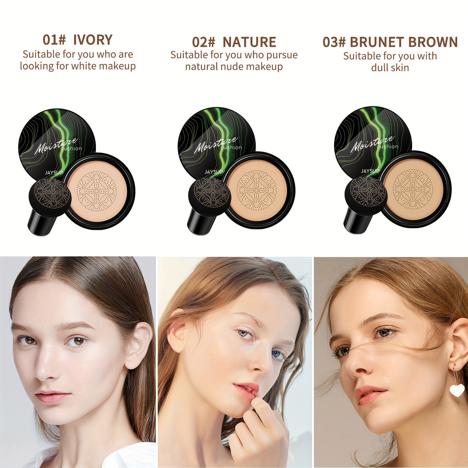 Women Lightweight Mushroom Head Air Cushion Foundation Natural Brightening CC Cream