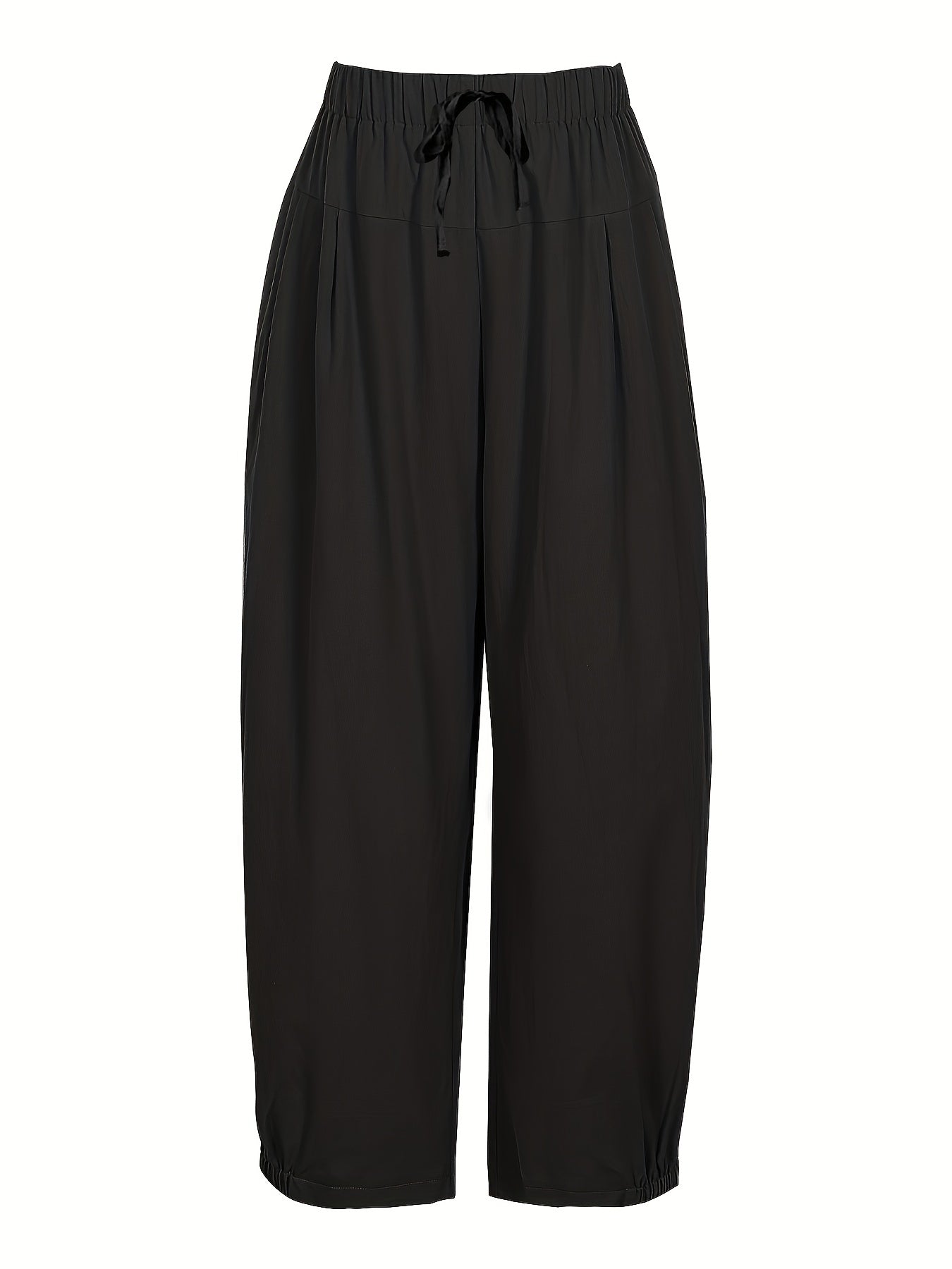 Women's Solid Color Straight-Leg Pants with Elastic Waist and Pockets