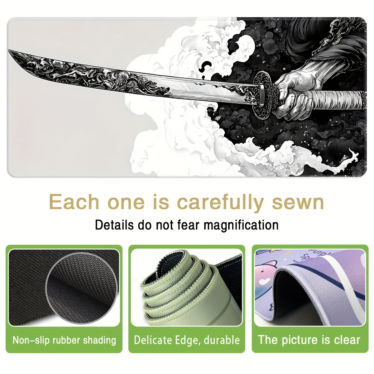 XL Gaming Mouse Pad Oblong with Sword Design Non-Slip Washable for eSports and Office