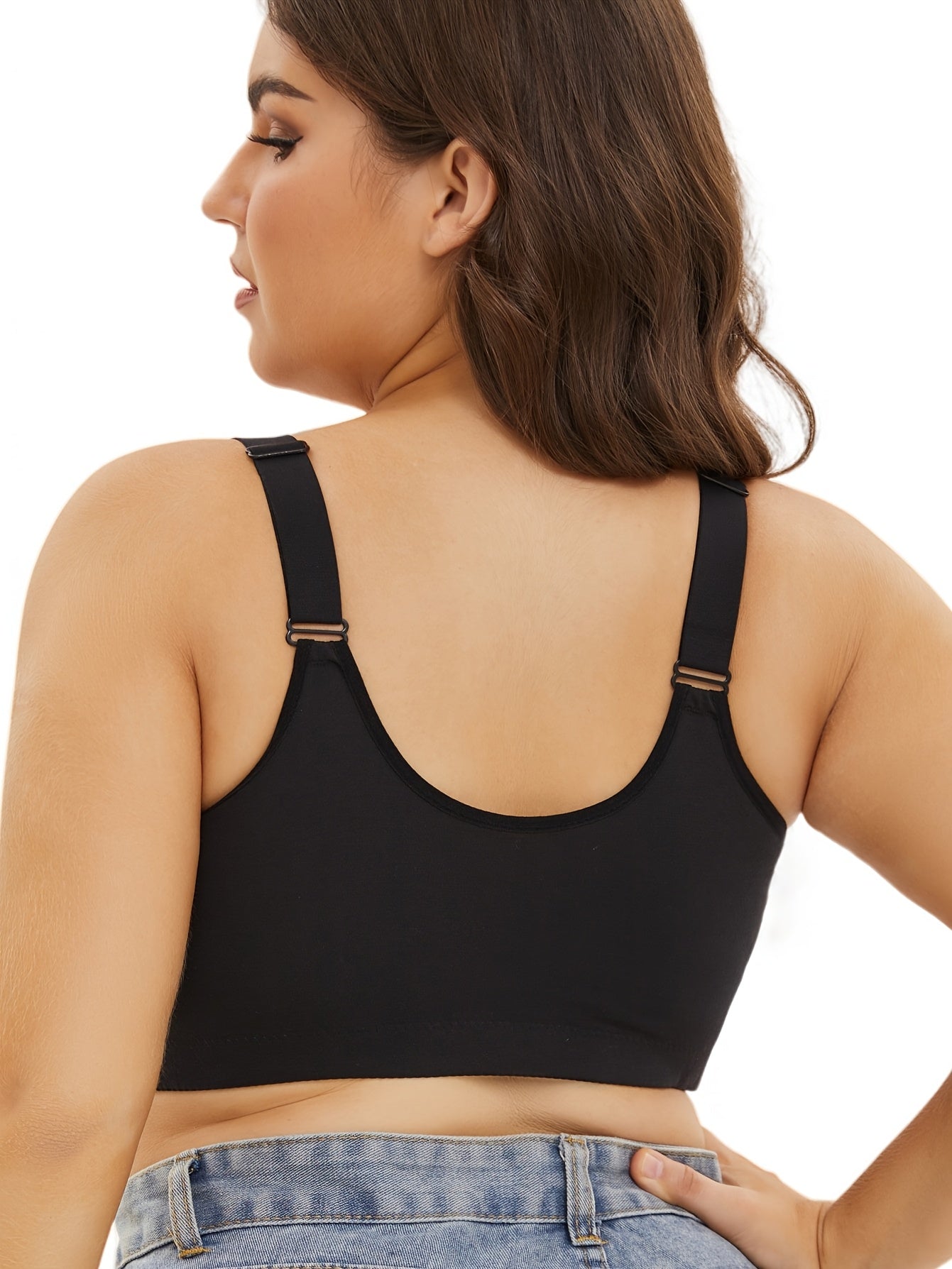 Women's Plus Size Lace Front Closure Underwear with Adjustable Straps Wireless Bra