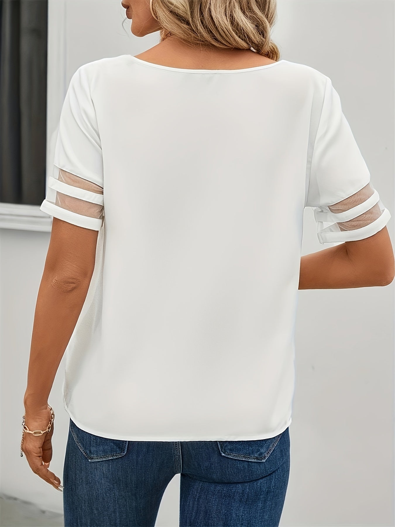 Top de malla transparente de verano para tallas grandes de manga corta, ropa casual