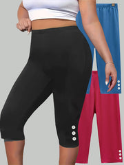 Pack de 3 leggings capri de cintura alta para mujer talla grande, cómodos y elásticos para verano