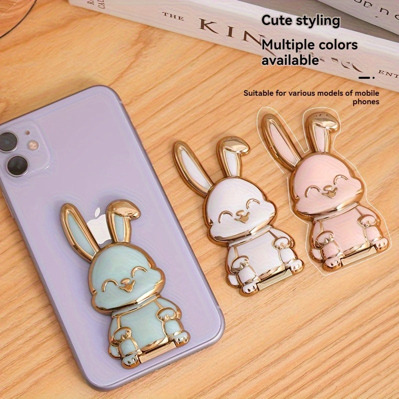 Waterproof Foldable ABS Phone Stand with Adjustable Cartoon Bunny Design for Smartphones and Tablets