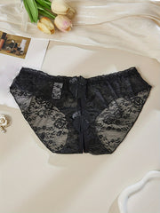 Women's Lace Open-Crotch Underwear with Bowknot, Sexy Nightwear