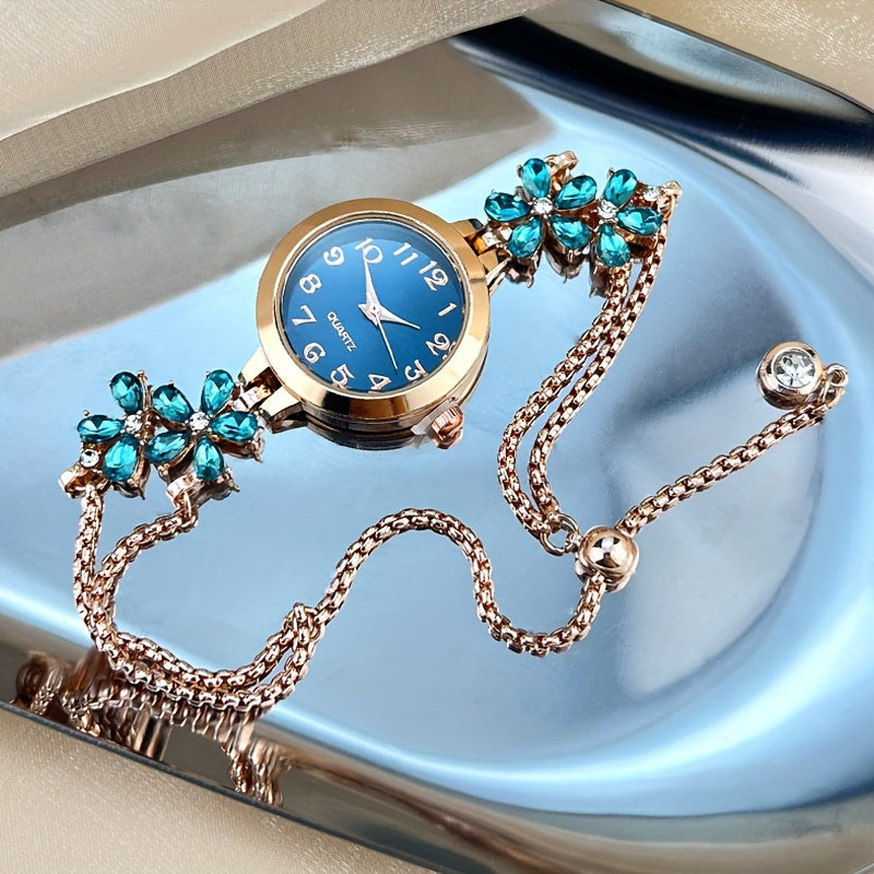Women's Quartz Watch with Rhinestones and Adjustable Zinc Alloy Bracelet