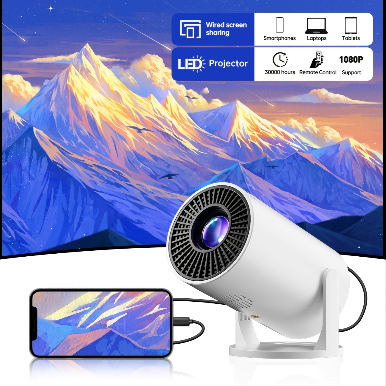 Mini Portable White Projector 1080P Support USB AV SD Laptop 3D Remote