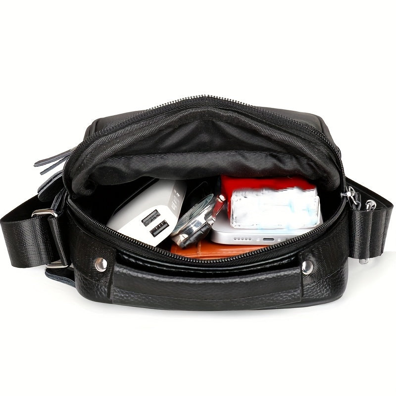 Men's Cowhide Crossbody Bag Waterproof Casual Leather Shoulder Bag