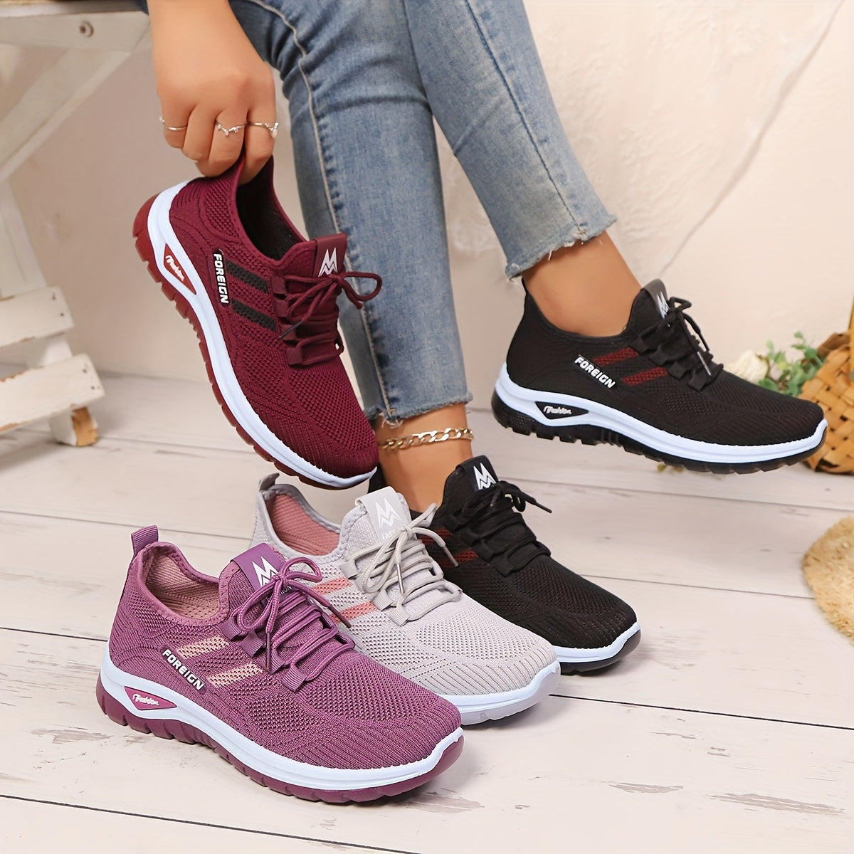 Women's Breathable Mesh Low-Top Sneakers for Running and Walking