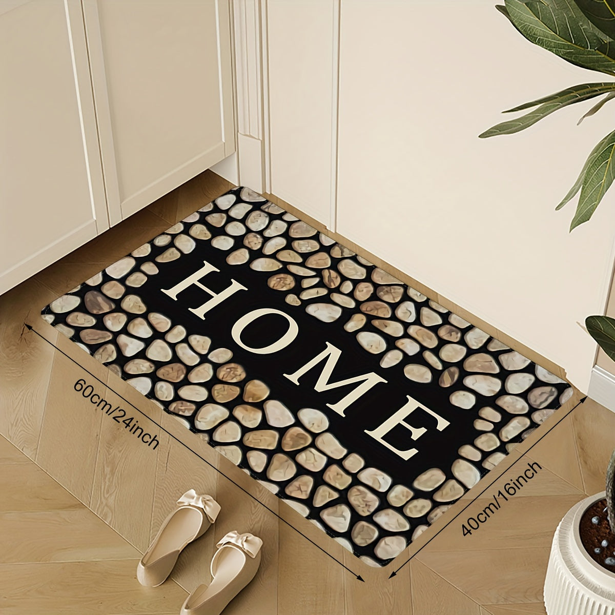 Letter Print Door Mat Non-Slip Polyester Rug for Laundry Kitchen Guest Room