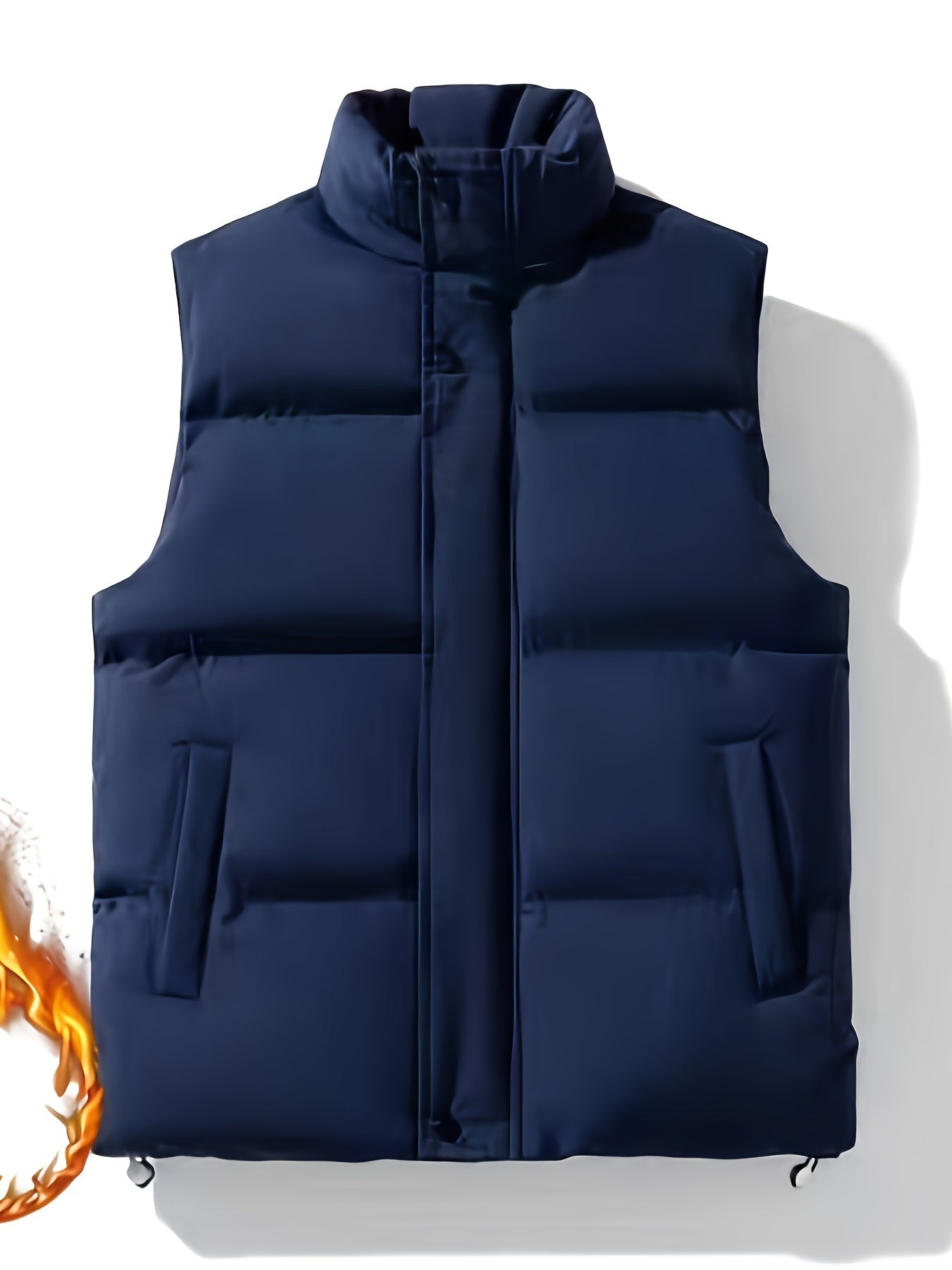 Men's Polyester Vest with Stand Collar Full Zip Solid Color Casual Autumn Winter
