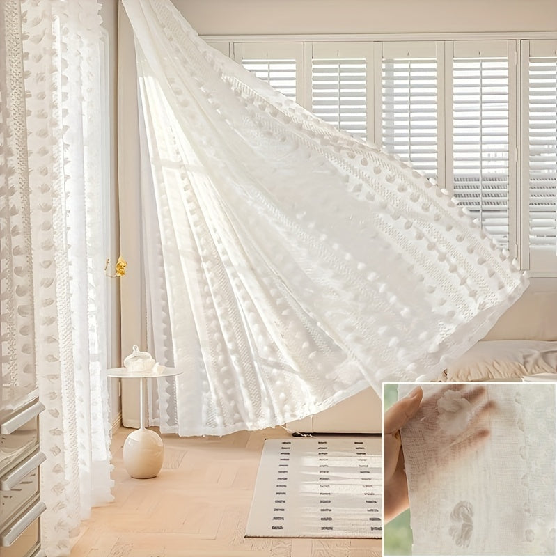 White Romantic Sheer Curtains for Living Room Bedroom Set of 2