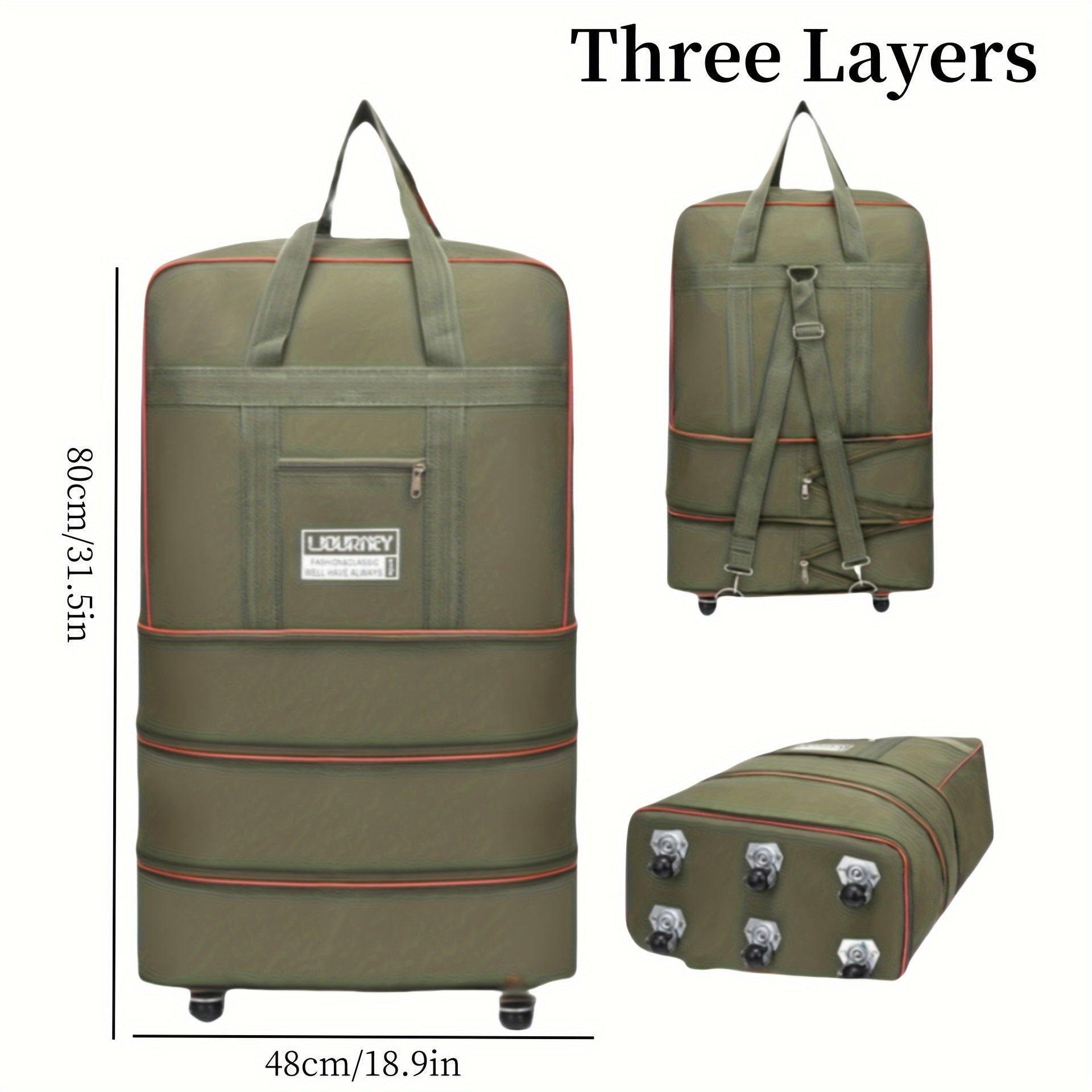Large Capacity Expandable Wheeled Travel Bag with Anti-Static Spinner Wheels and Oxford Cloth