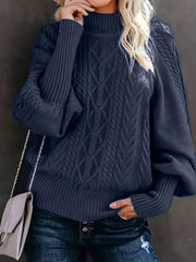 Suéter de punto de cuello alto oversize para mujer, de poliéster sólido, manga larga, para otoño e invierno