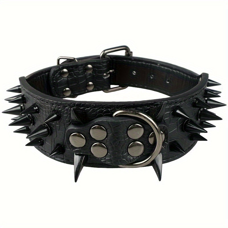 Leather Dog Collar for Medium to Large Dogs with Spiked Studs Heavy Duty Sturdy Buckle