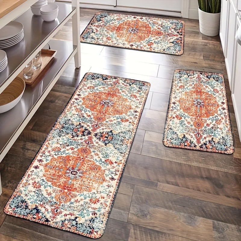 Antique Bohemian Patterned Rug Non-Slip Kitchen Mat Outdoor Doormat Bathroom Mat