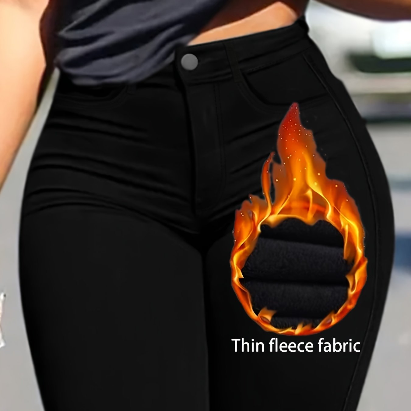 Ayollar uchun kattaroq o'lchamli fleece-ichki yupqa fit jinsilar, issiq qishli, bir rangli