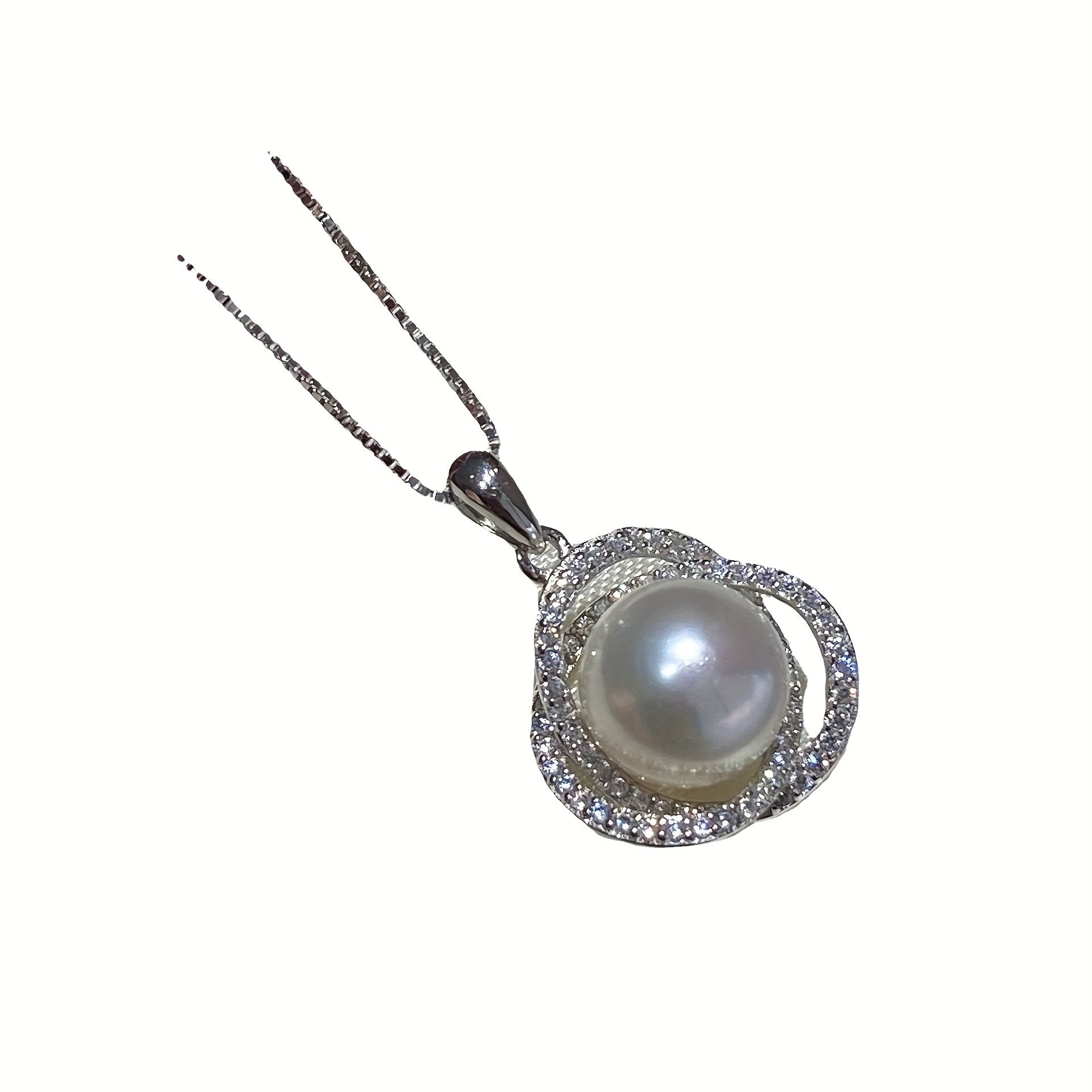 Sterling Silver Pearl Pendant Necklace with Floral Design 9-10mm for Women