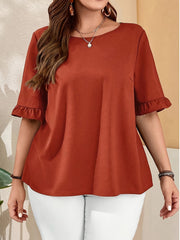 Plus-Size Short Sleeve Ruffle Top for Women Cotton Blouse Size 1X