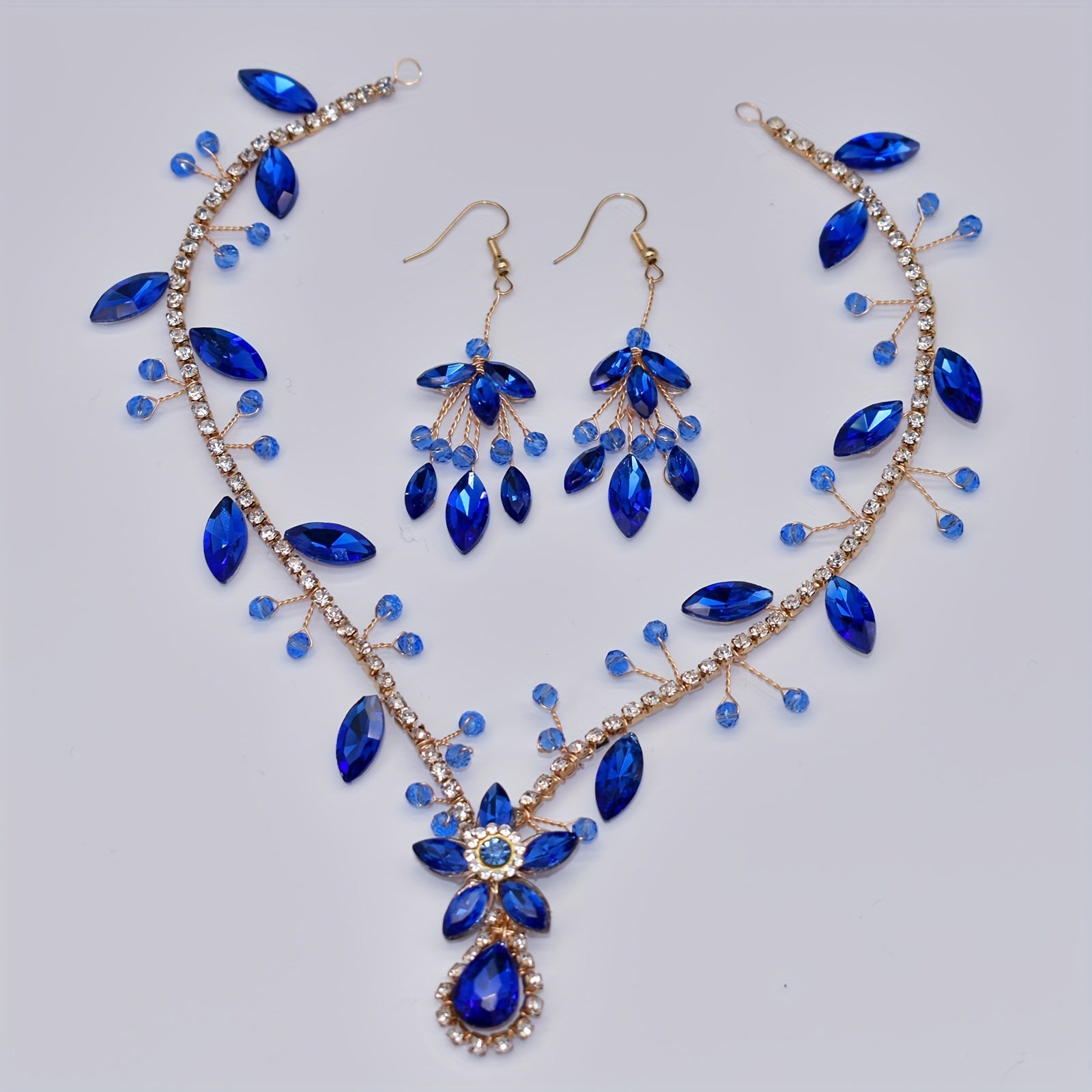 Set of Handmade Rhinestone Headbands with Artificial Crystals and Colorful Pendant Earrings