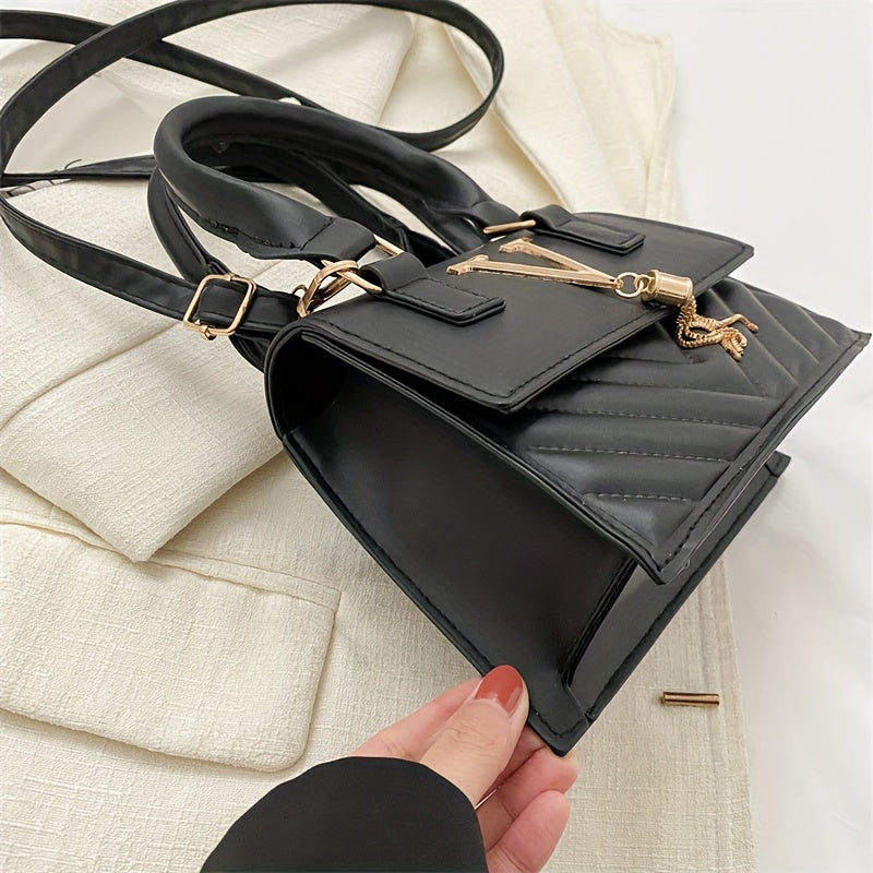 Bolso bandolera acolchado con charm de borla, bolso pequeño de cuero PU grabado para mujeres