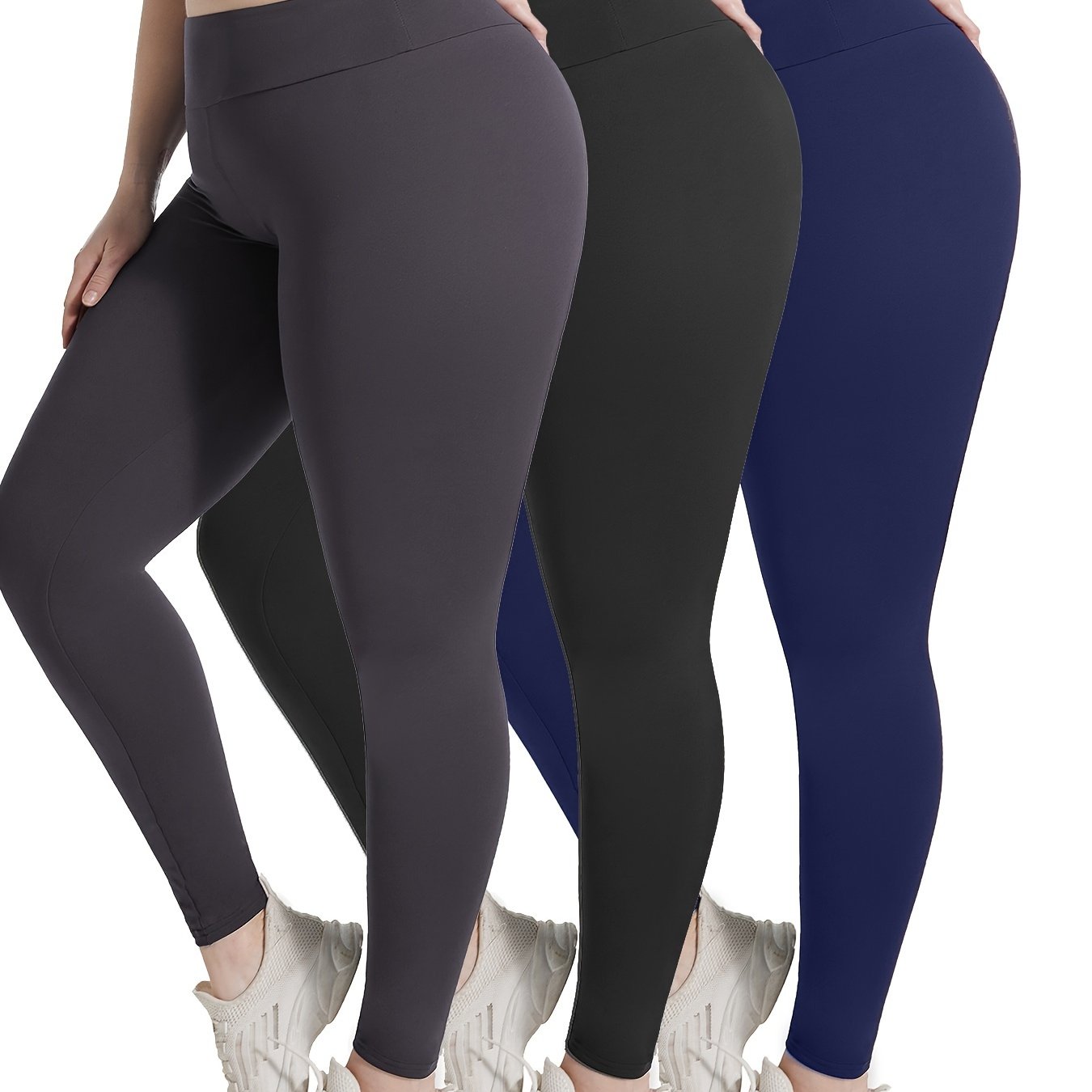 Women's Plus Size Tummy Control Yoga Pants 3 Pack High-Waisted Leggings