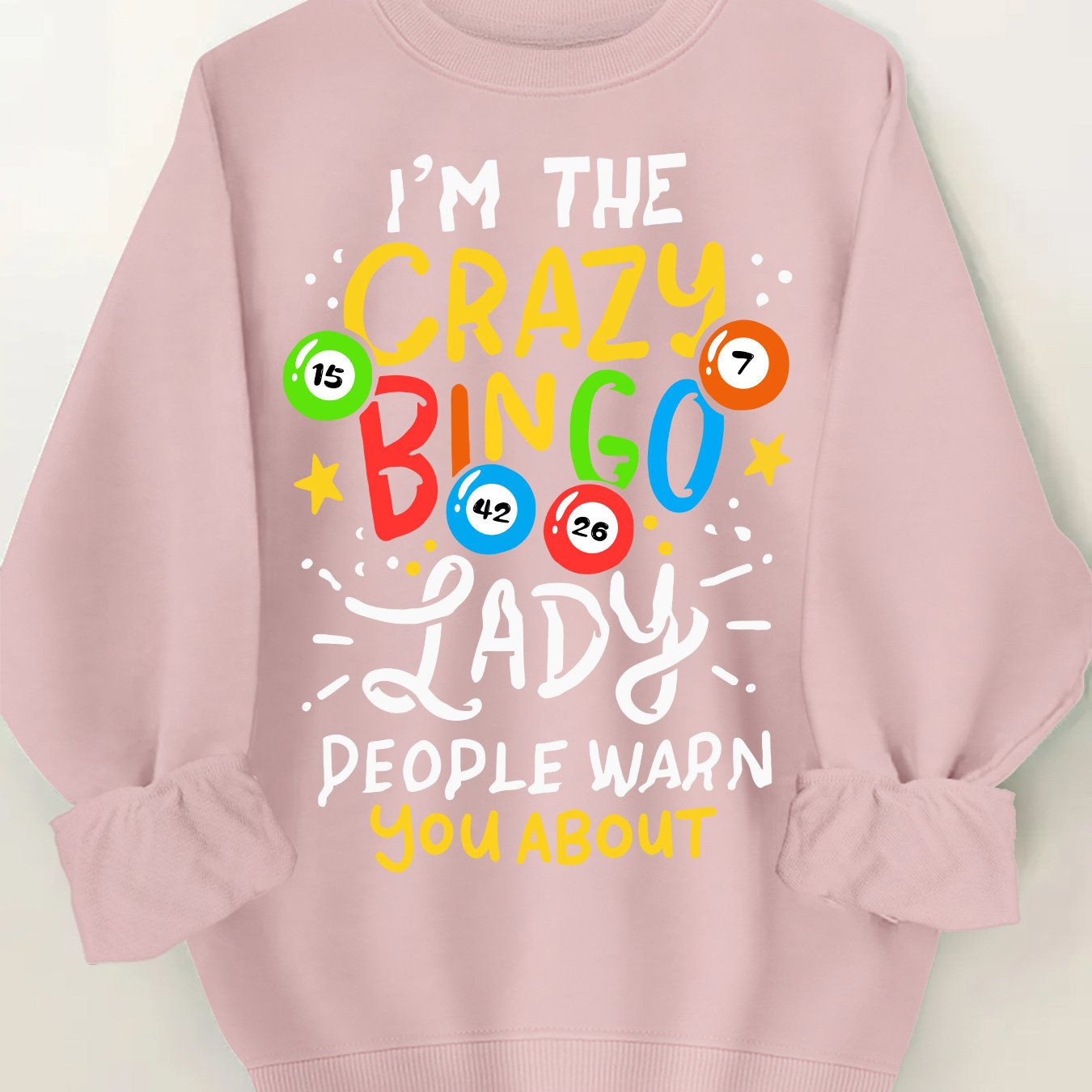 Plus Size Women's Crew Neck Sweatshirt with Crazy Bingo Lady Print Casual Long Sleeve Pullover