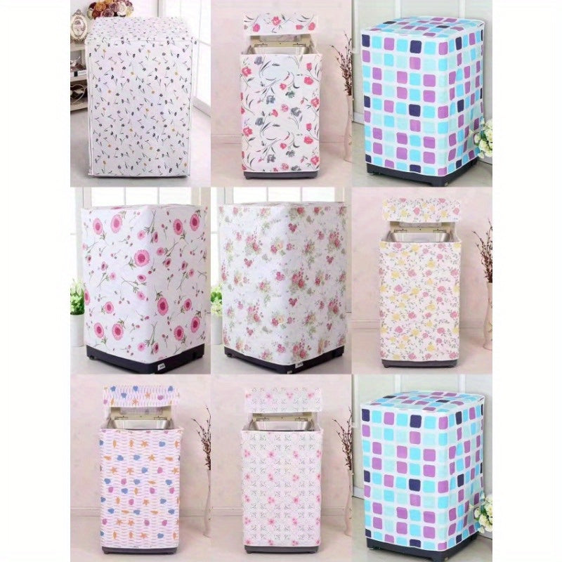 Funda duradera para lavadora de PE con diseño floral, protector de tambor para carga frontal, color blanco