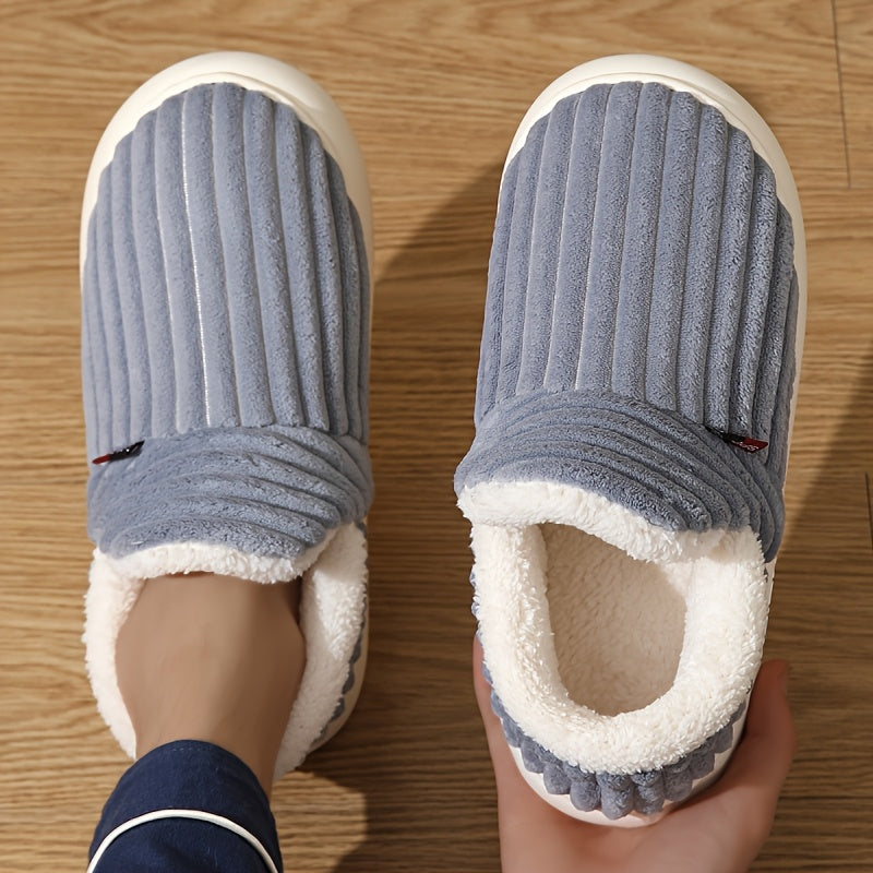 Unisex Plush Cozy Winter Home Shoes Soft Warm Flat-Heel Indoor Slippers