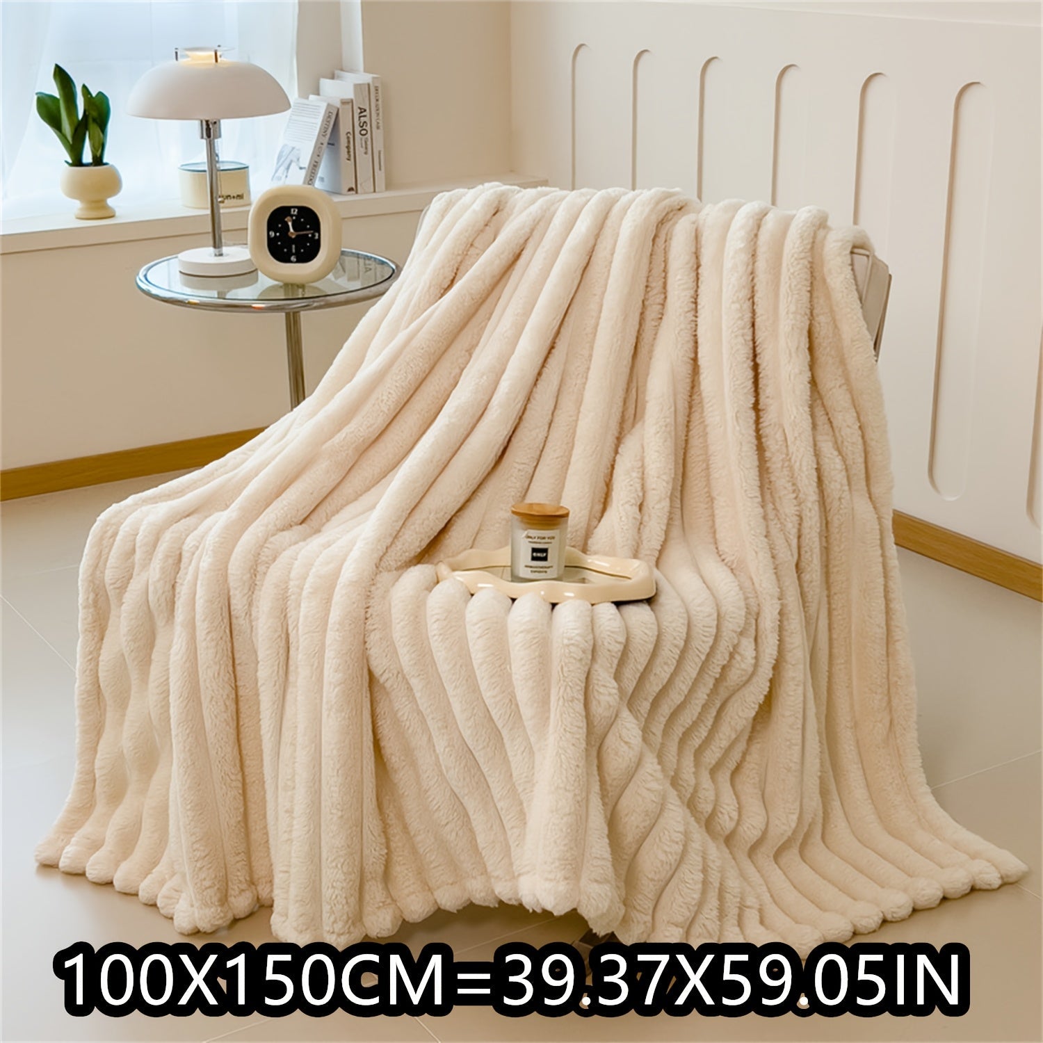Soft Plush Faux Rabbit Blanket Cozy Warm Stylish for Home and Travel