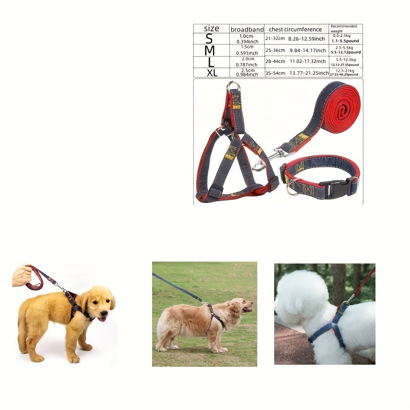 Set de arnés y correa ajustables para perros de mezclilla para razas pequeñas a grandes, poliéster