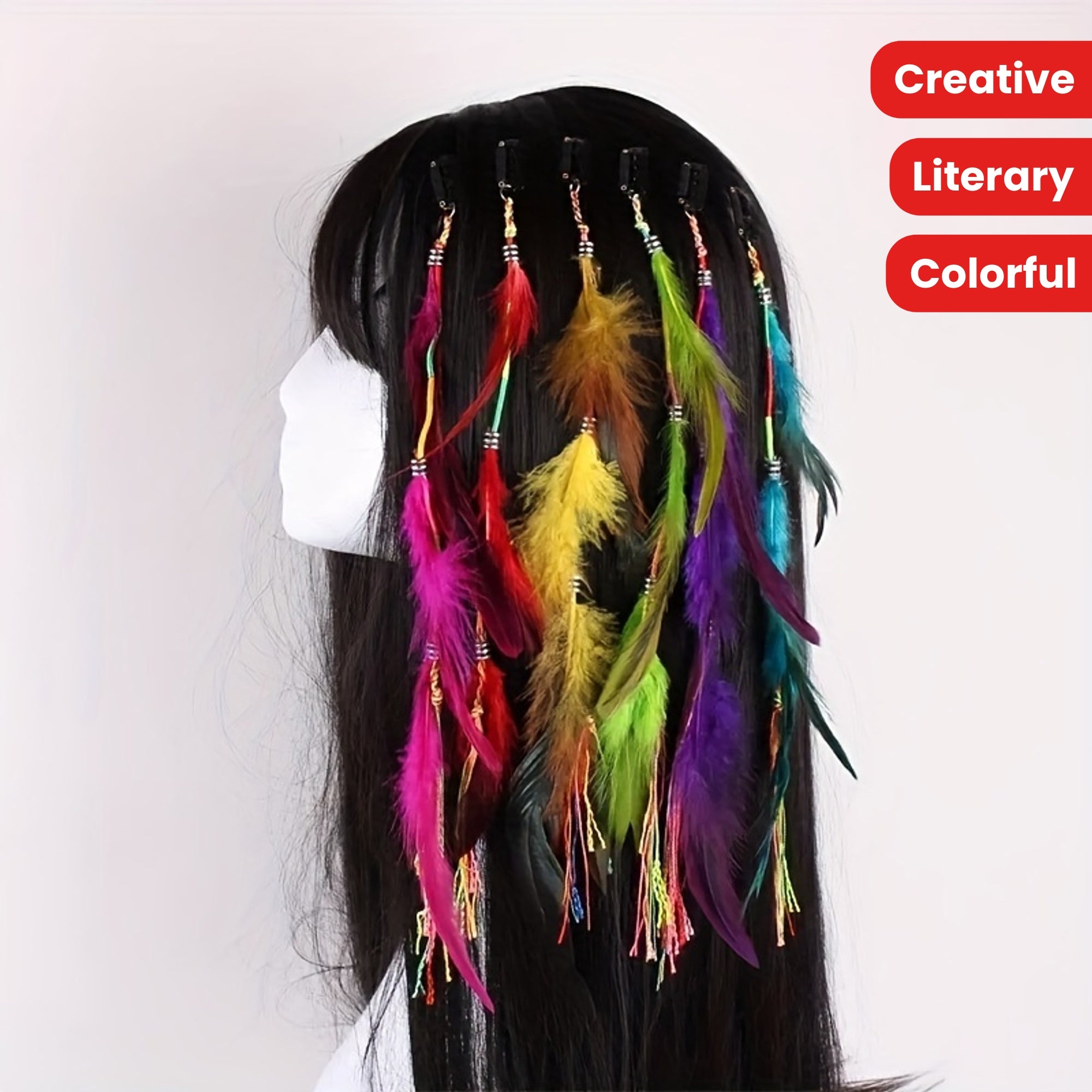 Handmade Hair Accessories Set with 6 Colorful Feather Tassel Hairpins for Women