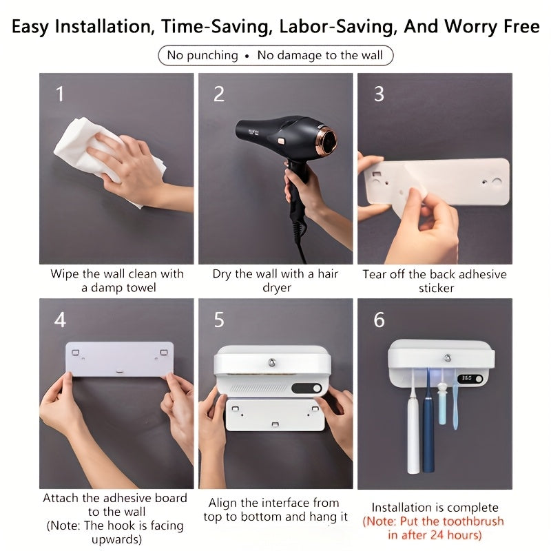 Wall-Mounted UV Toothbrush and Razor Dryer Holder with Fan Drying and USB Charging