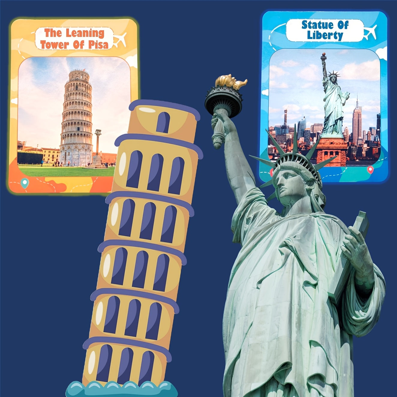 Educational Flash Cards for Kids 50 World Landmarks Puzzle Game in Mixed Colors