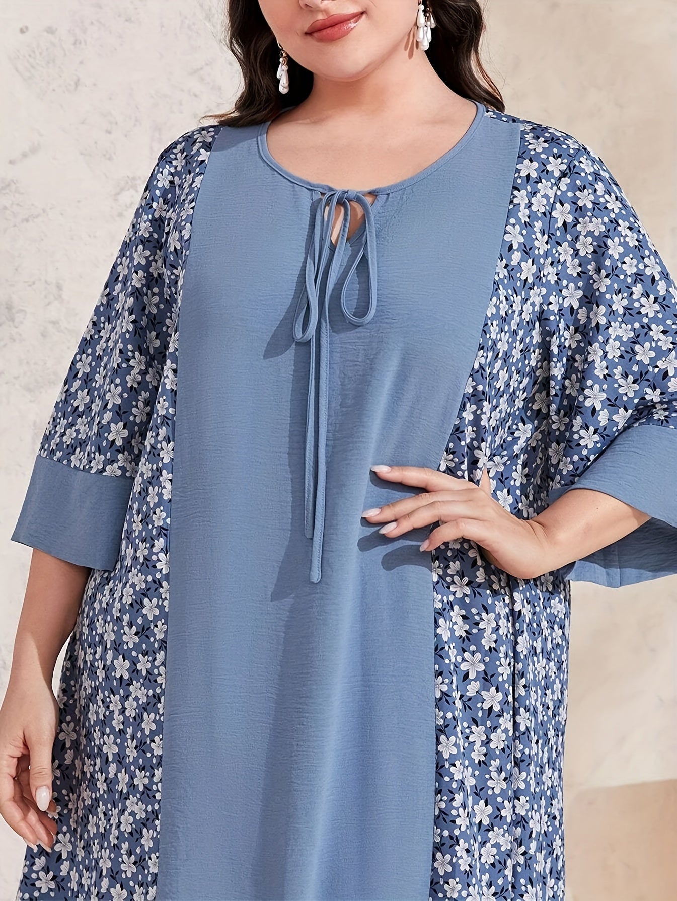 Plus Size Floral Print Tie Front Maxi Dress for Spring and Summer