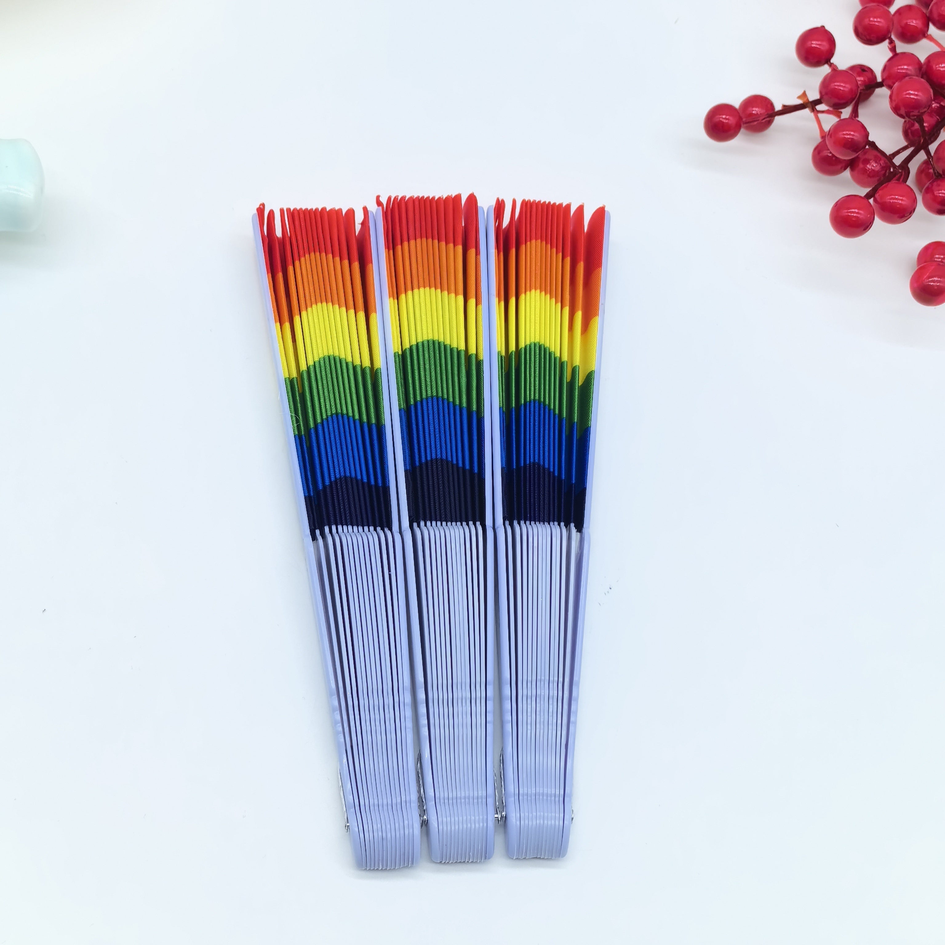 Set of 3/6/12 Rainbow Folding Fans Handheld Fabric Dance Props Party Decorations