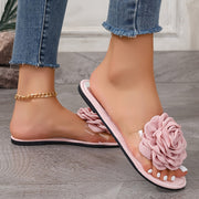 Women's Flower Decor Slip-On Flat Sandals Open Toe Summer Lightweight Shoes