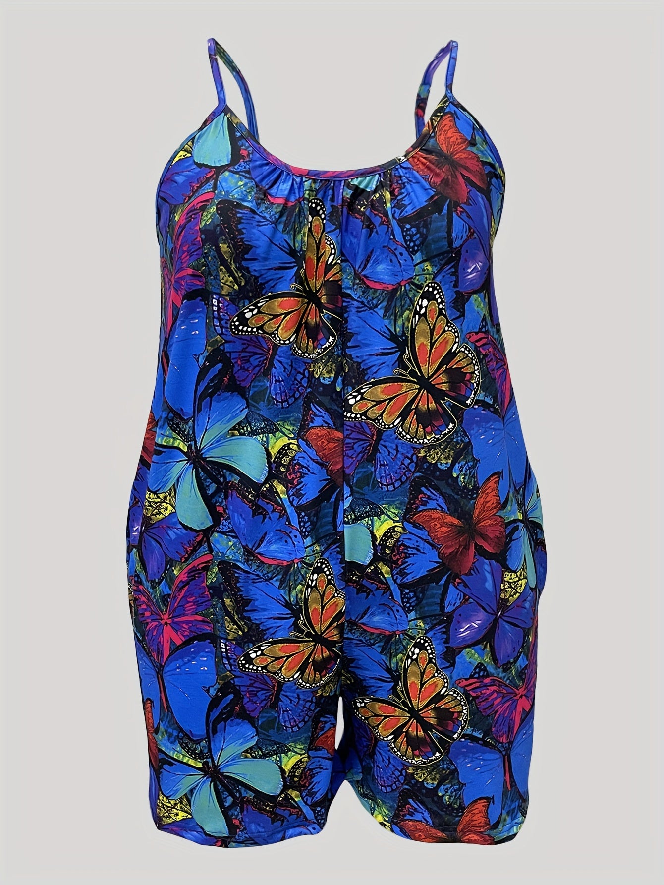 Комбинезон большого размера с принтом бабочки, V-образным вырезом, без рукавов, карманами, эластичный, моется в машине