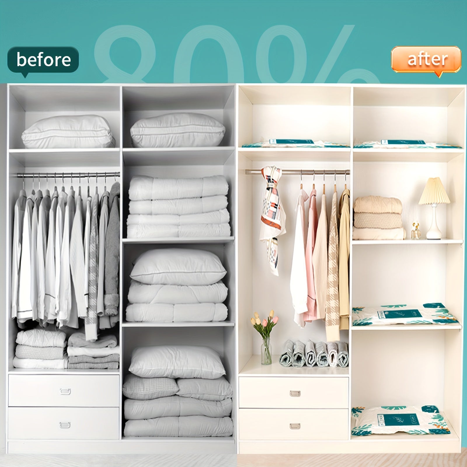 Vacuum Storage Bags Set of 2 4 or 6 with Hand Pump Space Saving for Clothes Quilts and Blankets