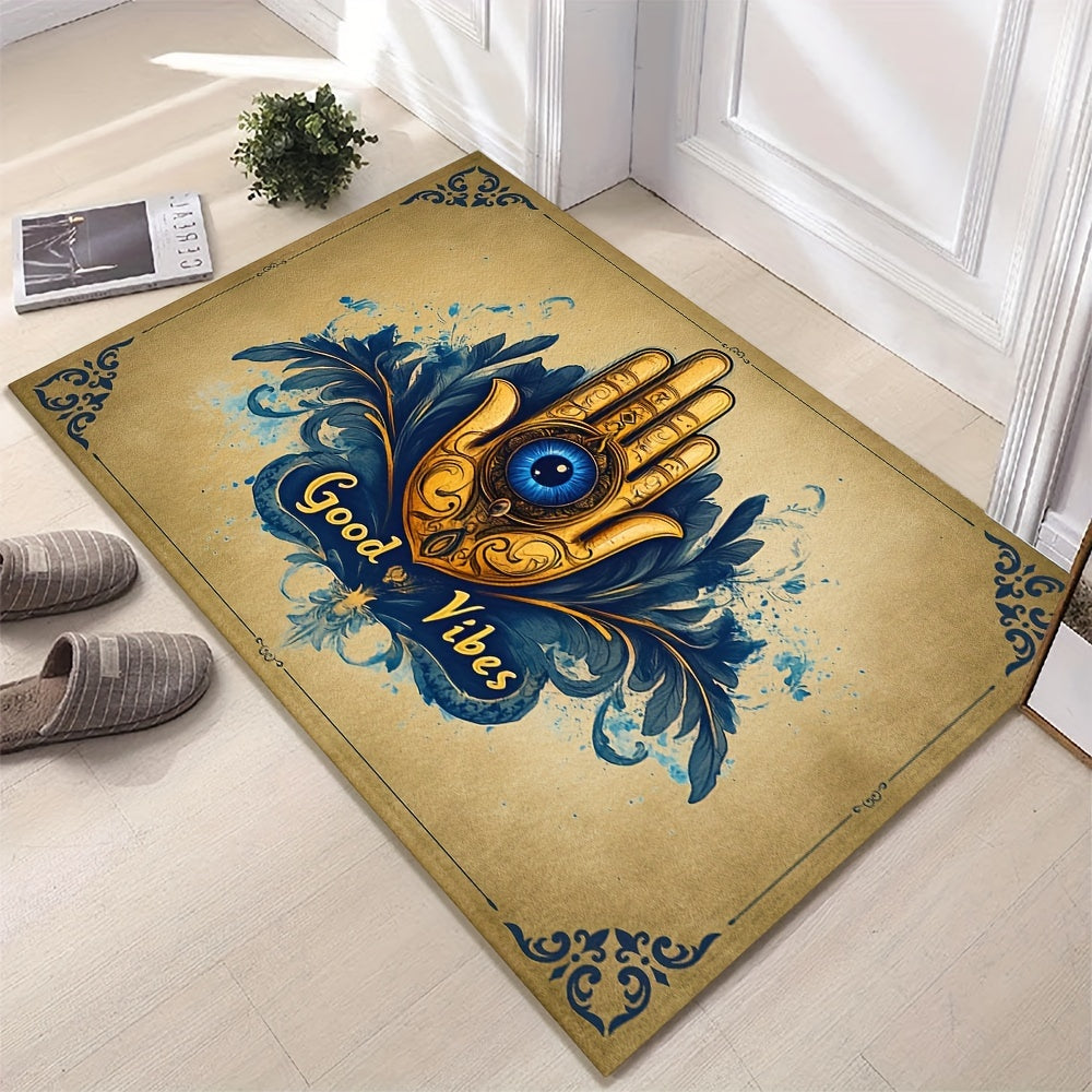 Evil Eye Welcome Doormat Non-Slip Woven Polyester Indoor Outdoor Decor