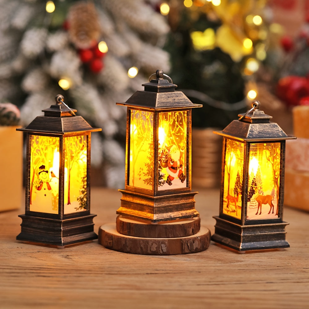 Christmas Lantern with Santa Elk and Snowman Patterns for Tabletop Decor