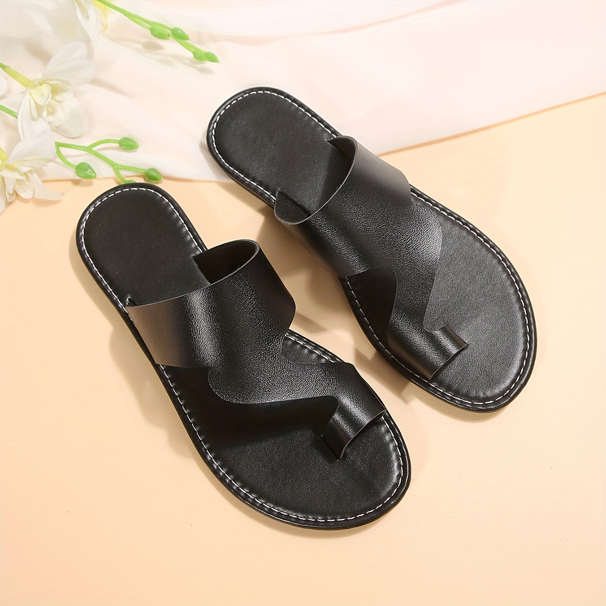 Женские однотонные летние плоские сандалии, удобные уличные шлепанцы