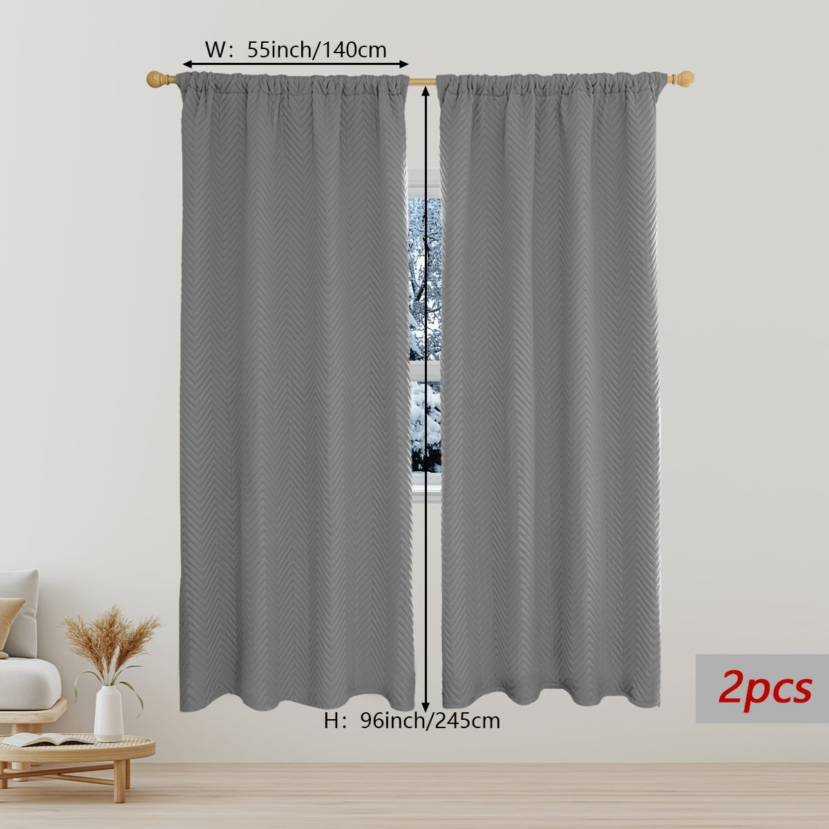 2-Piece Thick Blackout Curtains for Winter Soundproof Windproof Geometric Twill Polyester