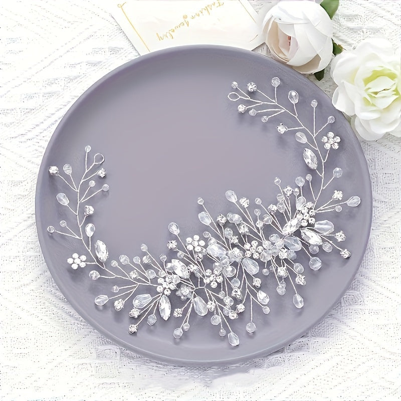 Bridal Headband with Crystals and Faux Pearls Wedding Hair Accessory for Women